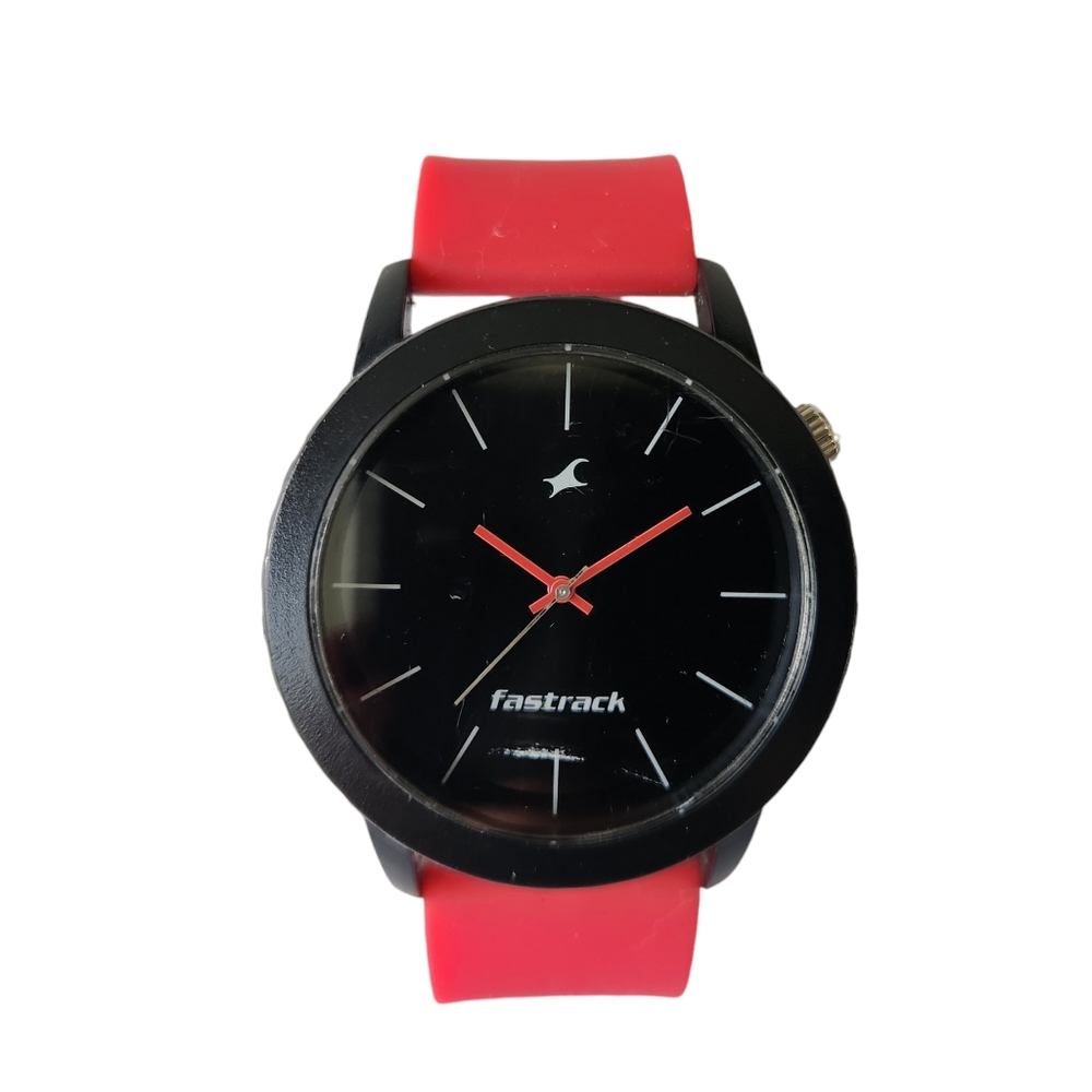 Fastrack Unisex Watch Black Dial Red Silicone Strap Analog 9912PP23 Mens Womens